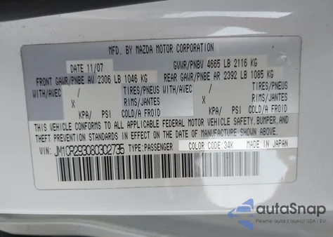 2008 Mazda Mazda5 Sport z USA, uszkodzony, nr VIN JM1CR293080302735